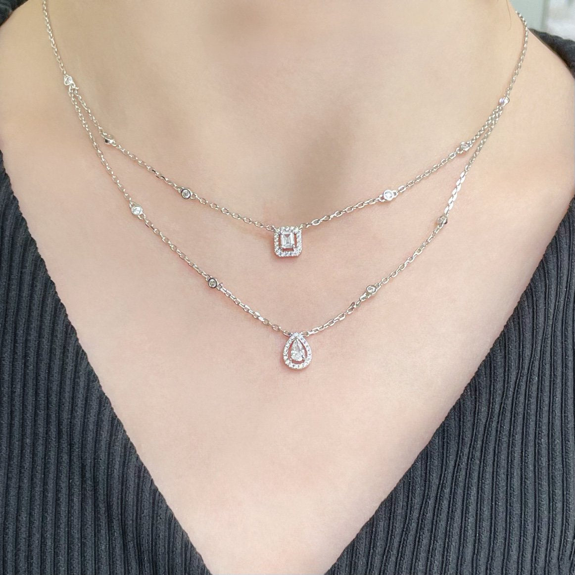 [Twinkle ]MY TWIN 2 ROW DIAMOND NECKLACE