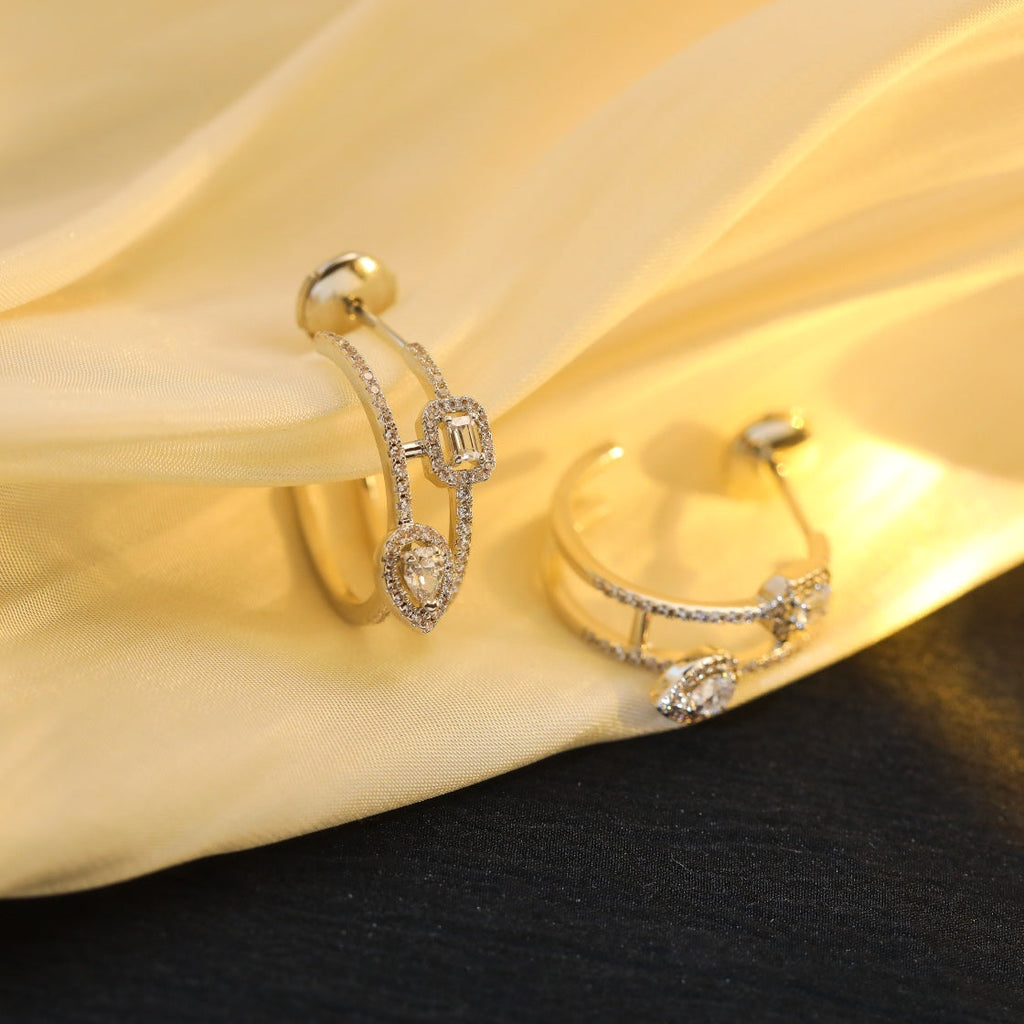 [Twinkle ]CREOLES MY TWIN 2 RANGS SILVER DIAMOND EARRINGS