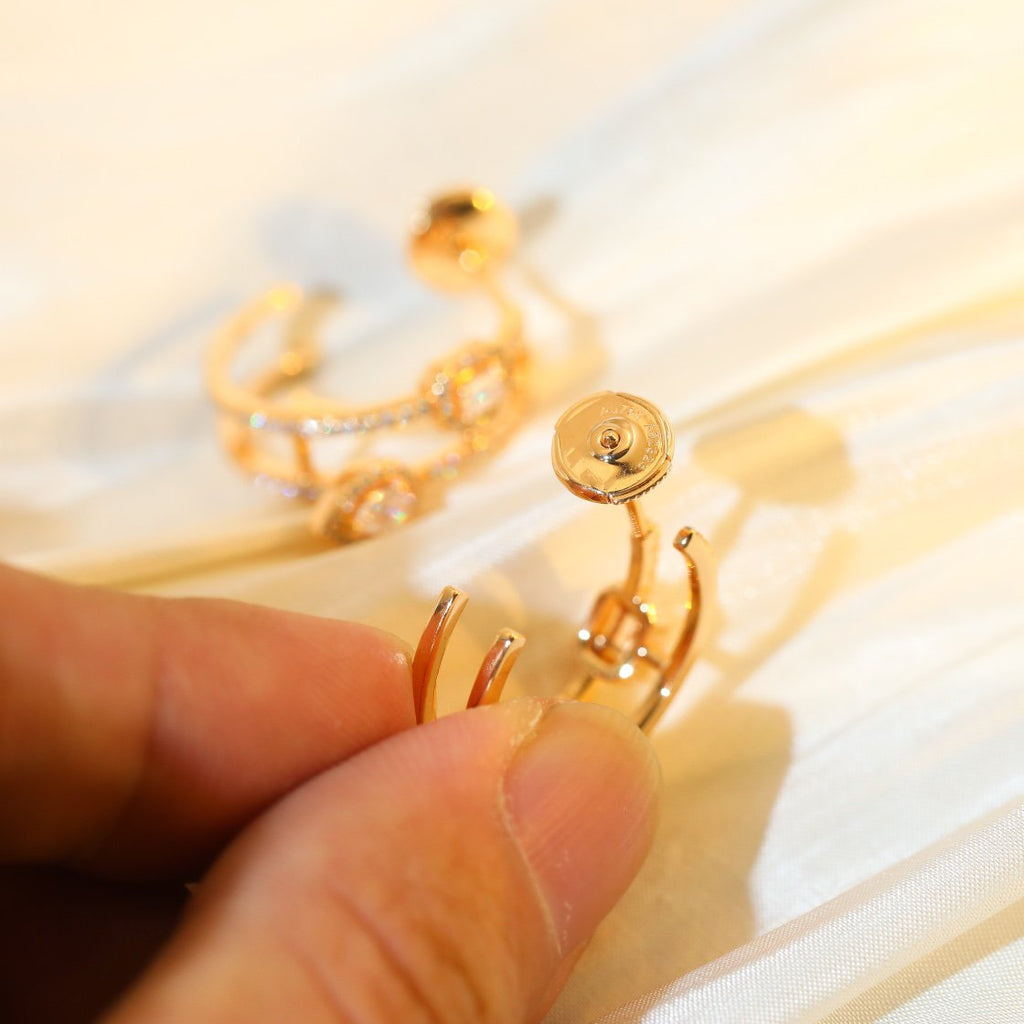 [Twinkle ]CREOLES MY TWIN 2 RANGS SILVER DIAMOND EARRINGS