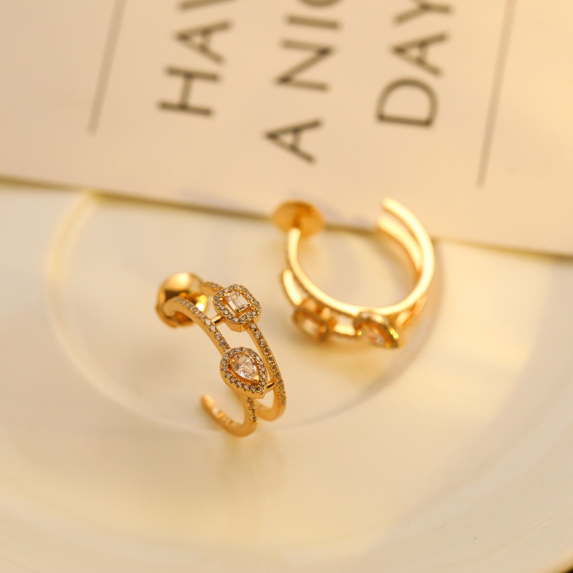 [Twinkle ]CREOLES MY TWIN 2 RANGS SILVER DIAMOND EARRINGS