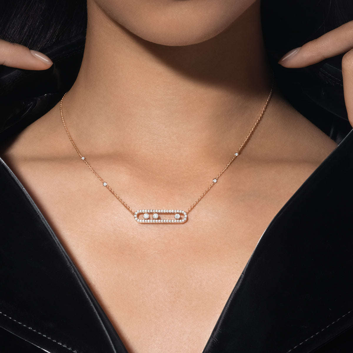 [Twinkle ] Move Pave_ Rose Gold Diamond Necklace