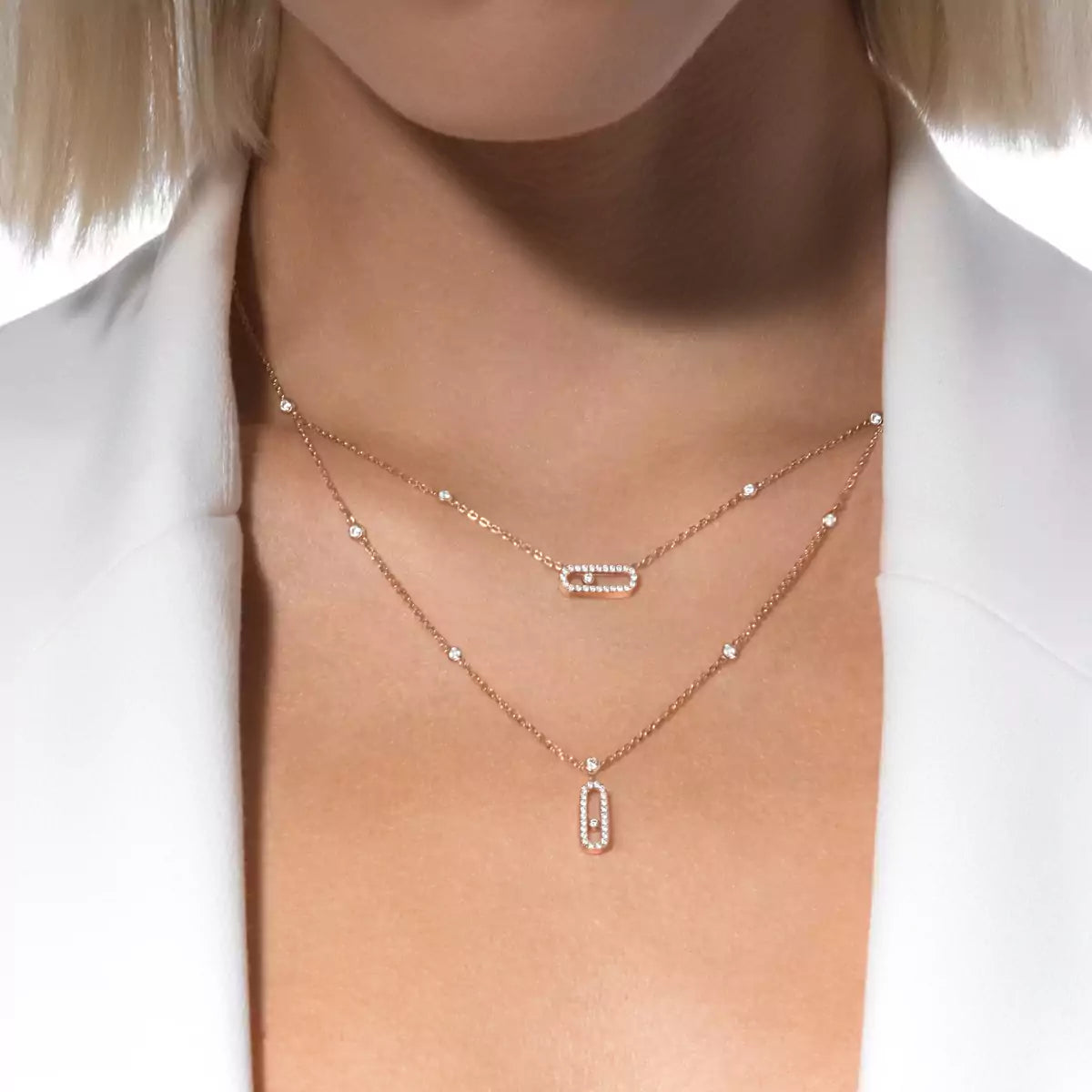 [Twinkle ]2 Rows Rose Gold Diamond Pave_ Necklace Move Uno