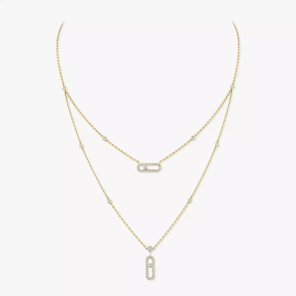 [Twinkle ]2 Rows Rose Gold Diamond Pave_ Necklace Move Uno