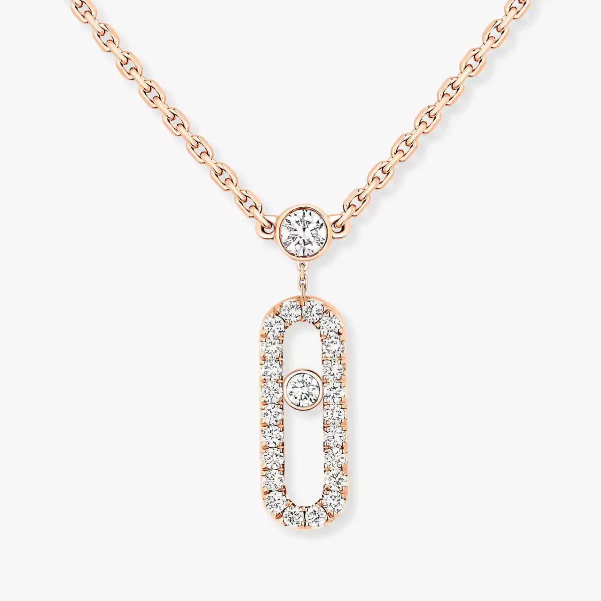 [Twinkle ]2 Rows Rose Gold Diamond Pave_ Necklace Move Uno