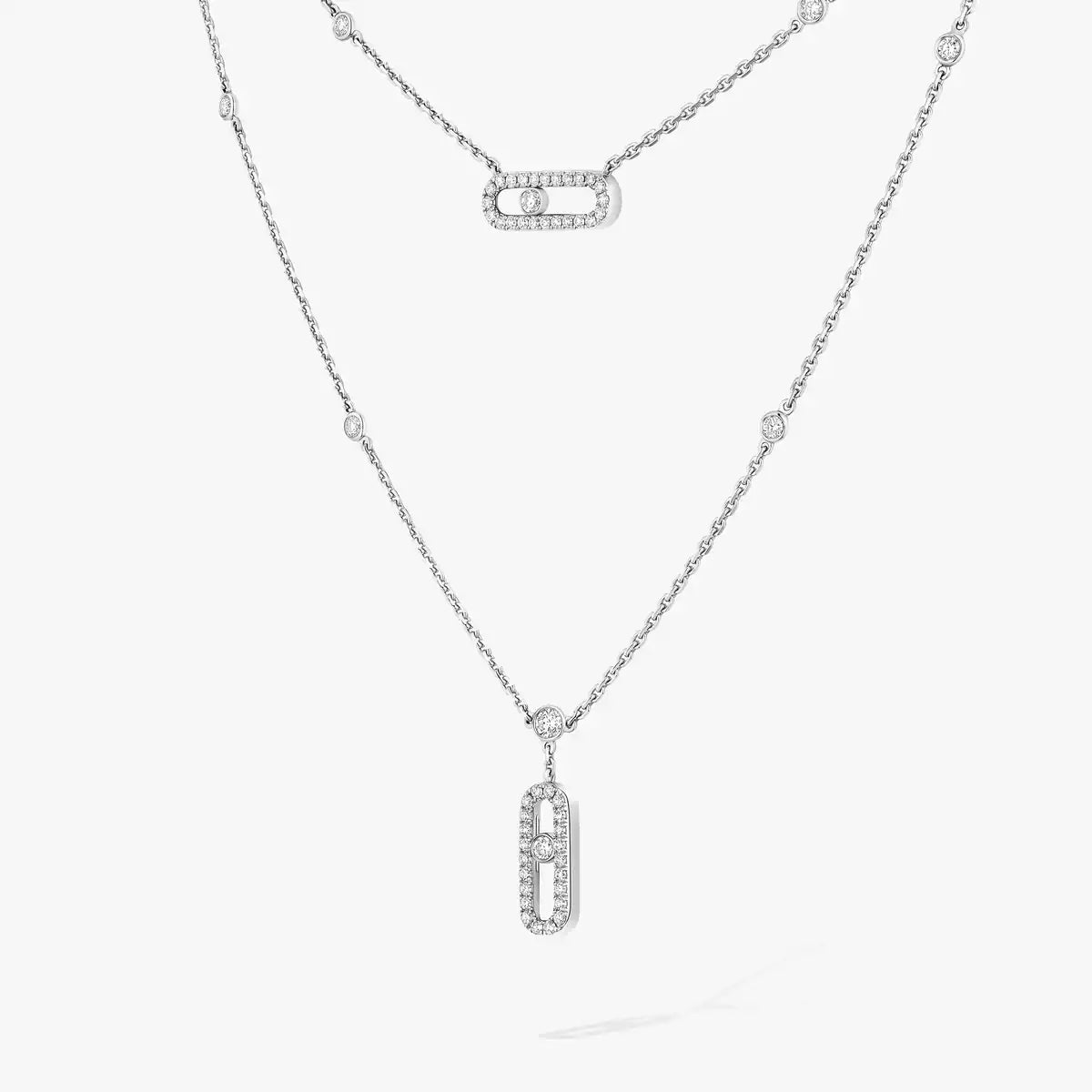 [Twinkle ]2 Rows Rose Gold Diamond Pave_ Necklace Move Uno
