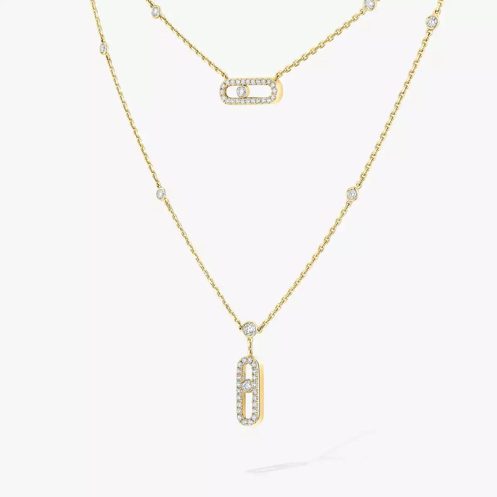 [Twinkle ]2 Rows Rose Gold Diamond Pave_ Necklace Move Uno