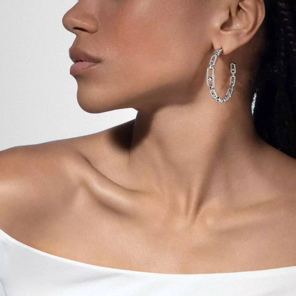 [[Twinkle ]Move Link Diamond Hoop Earrings